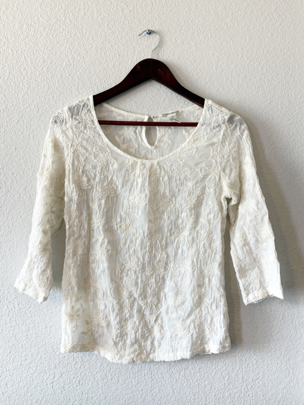 Lucky Brand Ivory Lace Scoop Neck Blouse